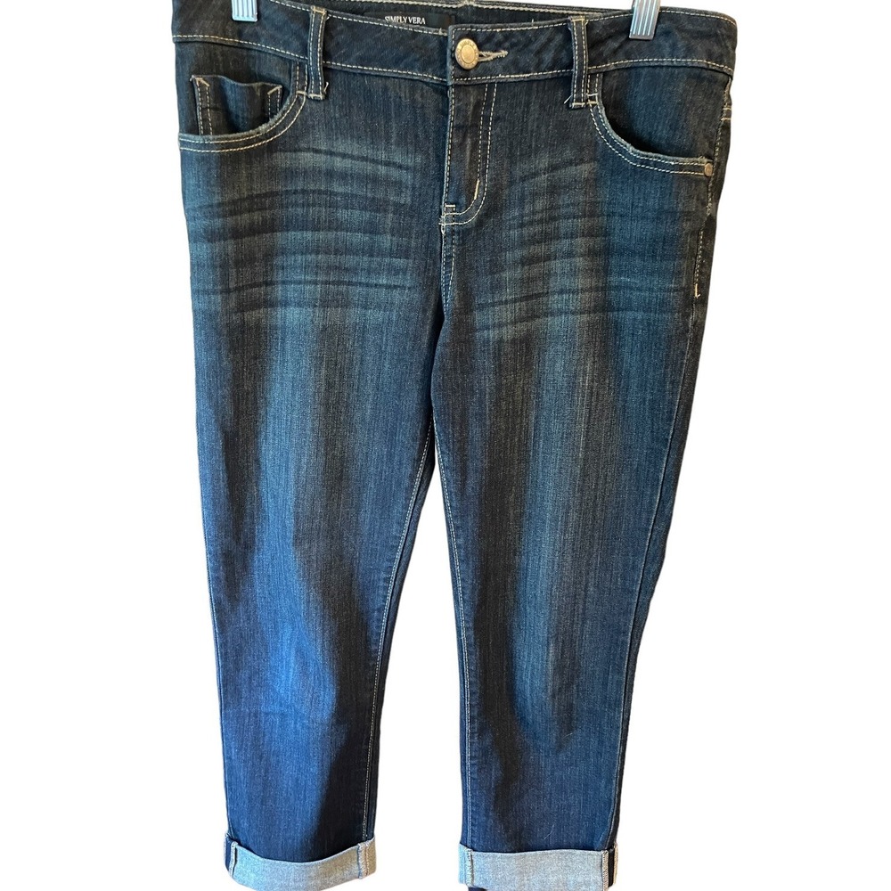 Simply Vera Wang womens distressed mid-rise capri jeans size 6 stretch med wash